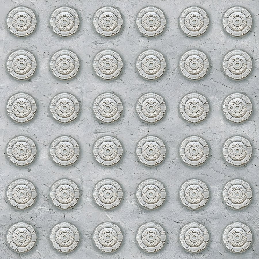 Embossed Floral Medallion Pattern Grey Tile