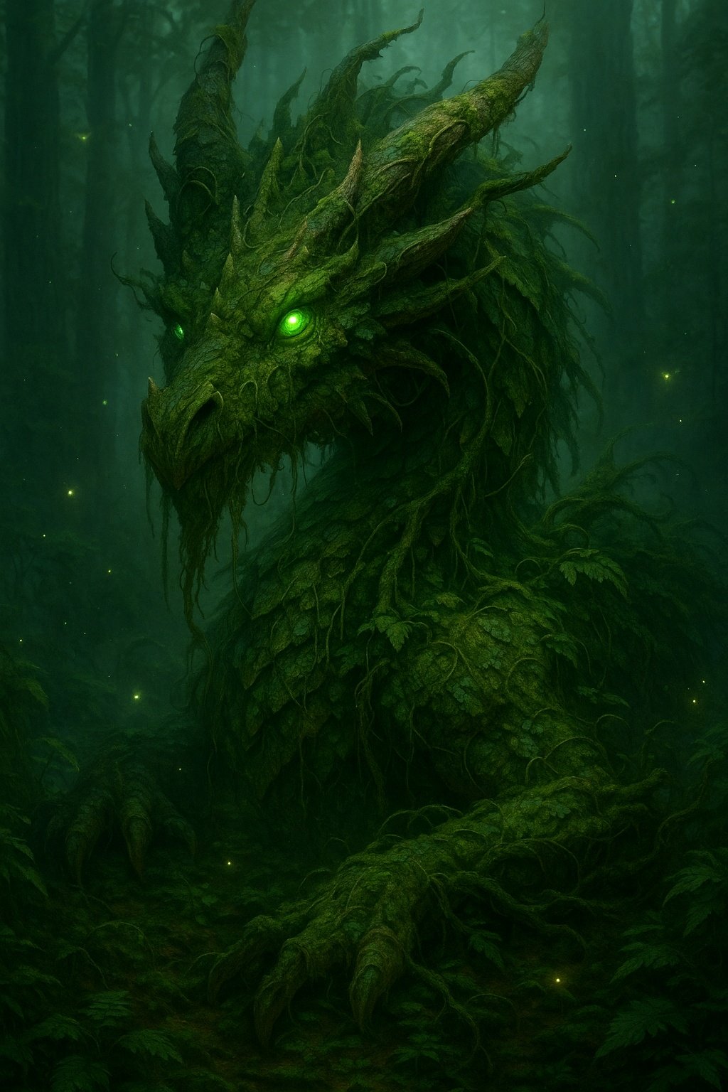 Enchanted Forest Moss Dragon Green Mobile Wallpaper