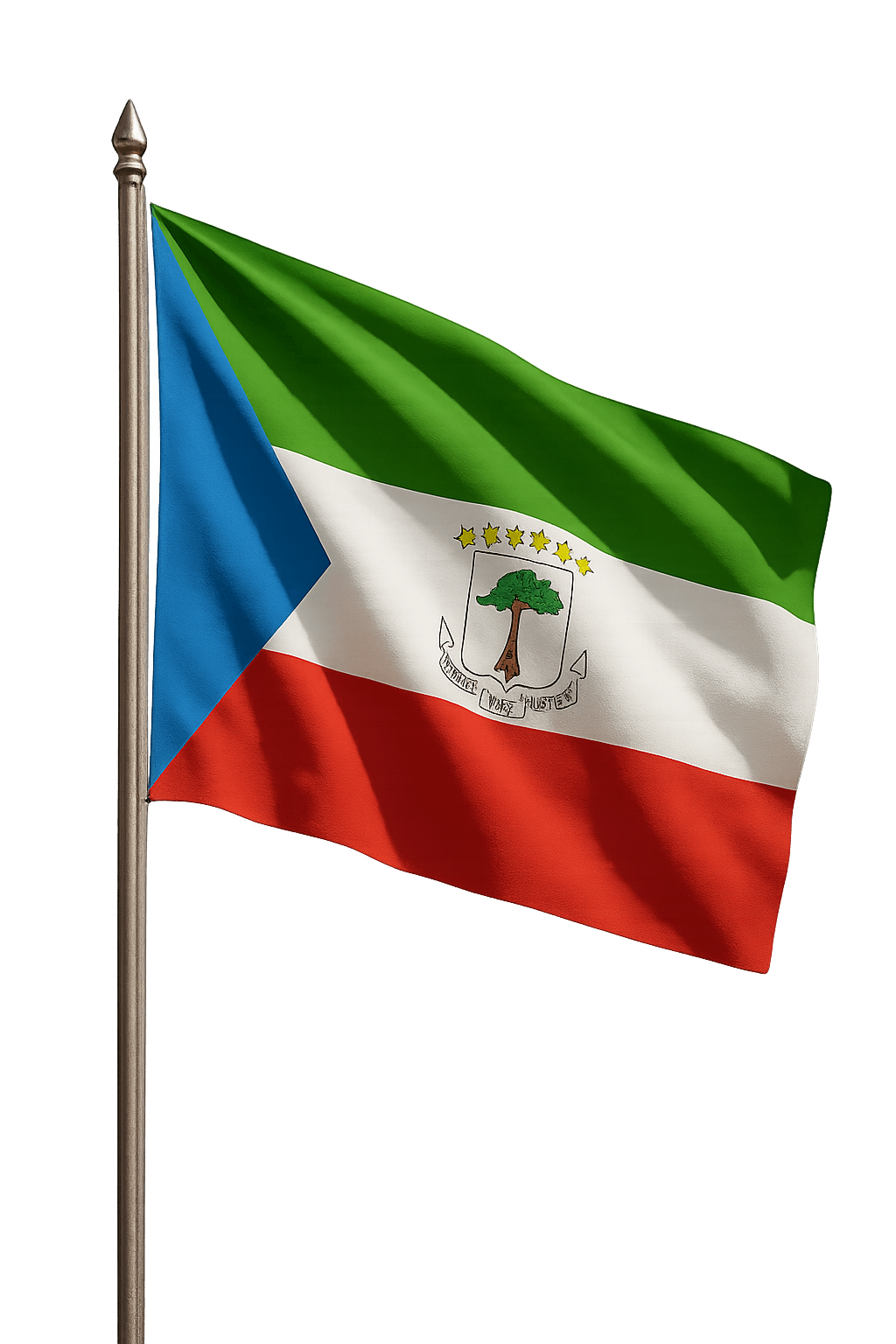 Equatorial Guinea Flag Flying on Pole Transparent Background