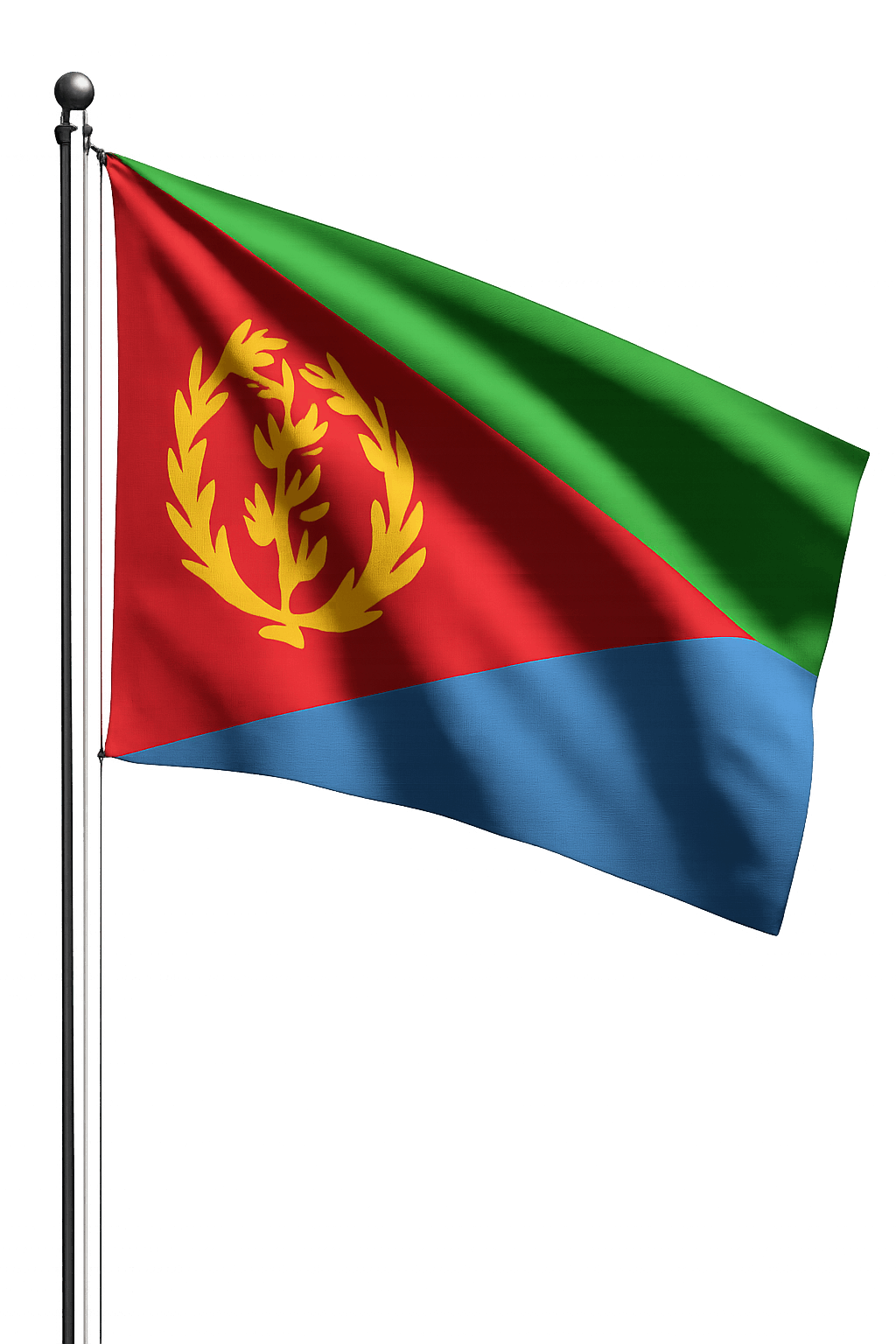 Eritrea Flag Flying on Pole Transparent Background