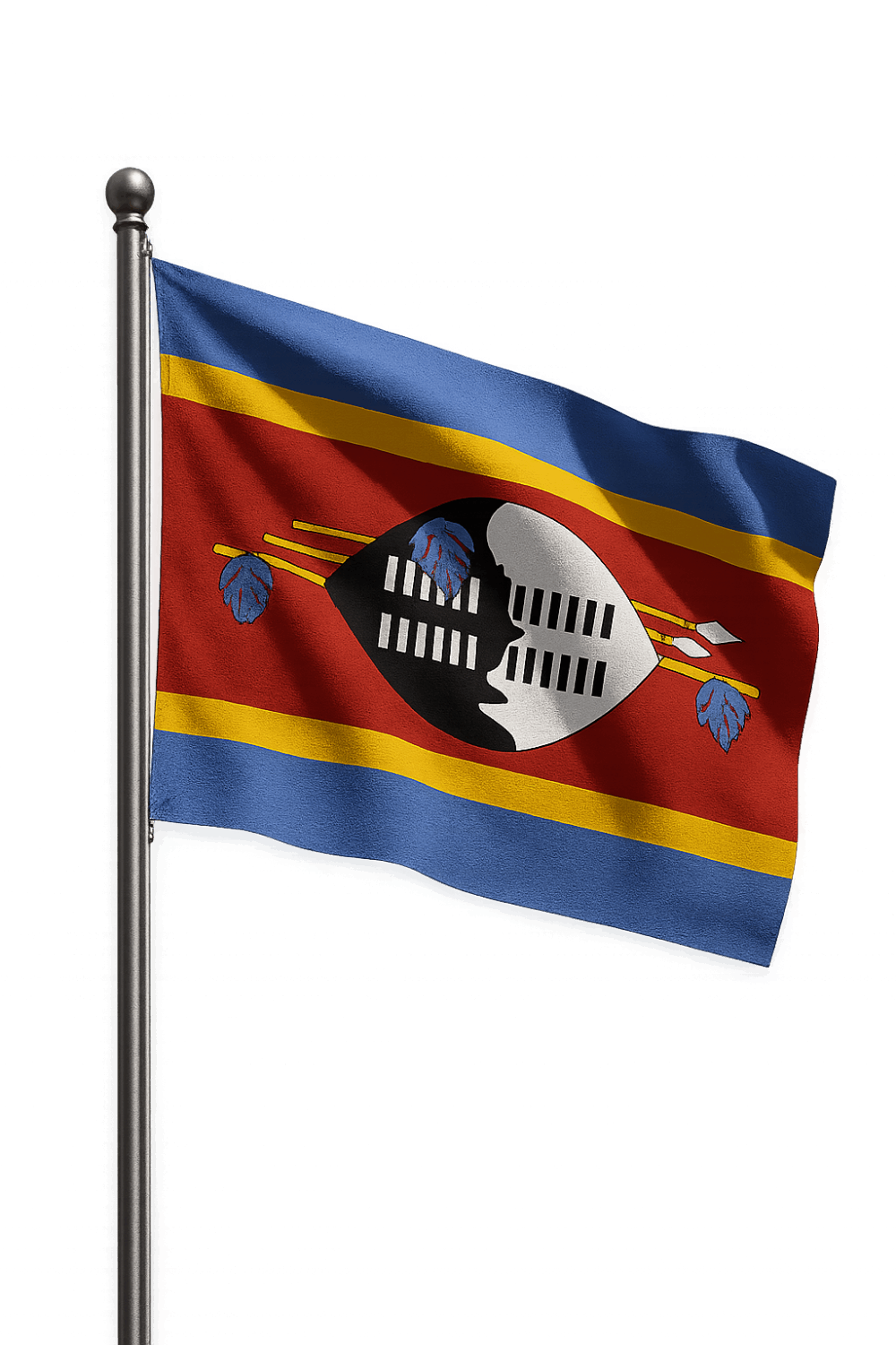 Eswatini Flag Flying on Pole Transparent Background