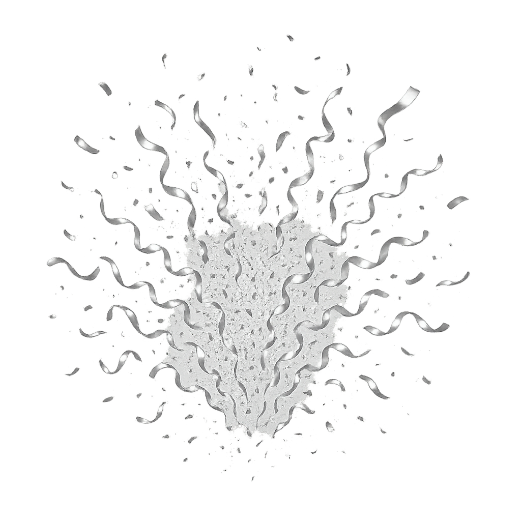 Explosion of Silver Confetti and Ribbons