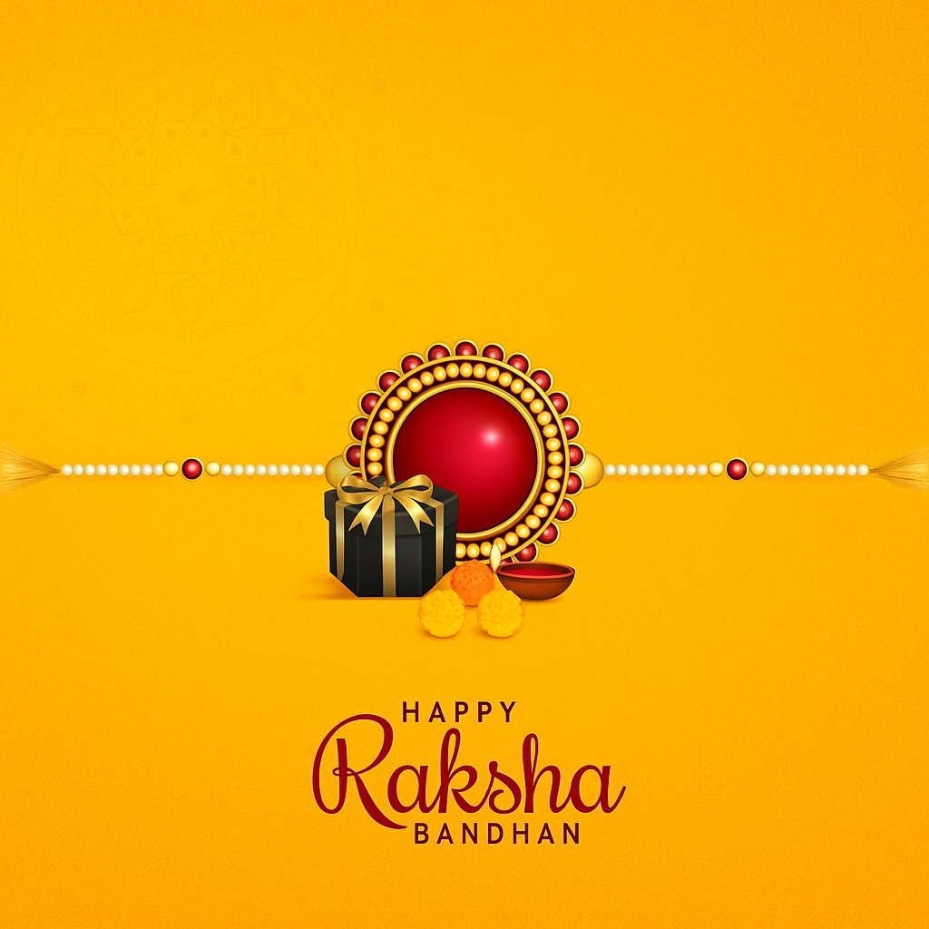 Festive Raksha Bandhan Background Featuring Rakhi and Traditional Gift Items