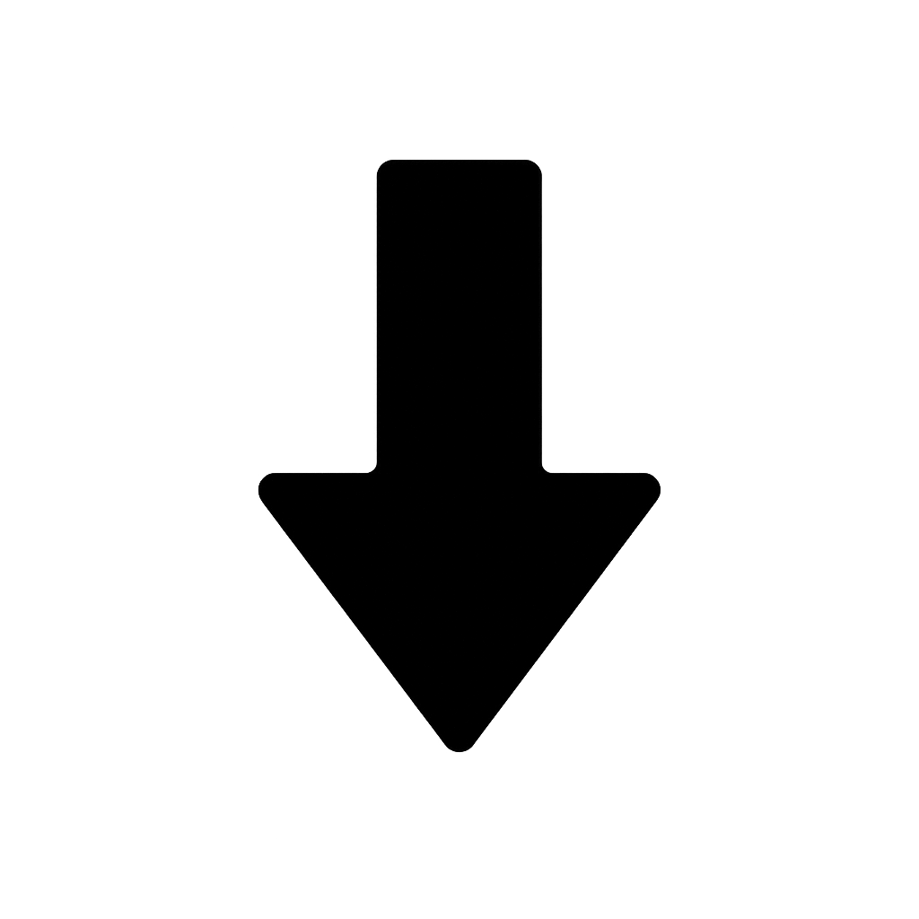 Flat Black Arrow Down Icon on Transparent Background