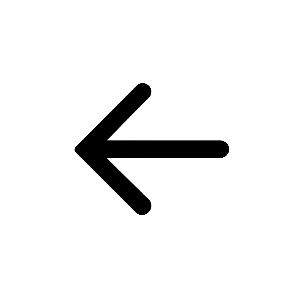 Flat Black Back Arrow Icon on Transparent Background
