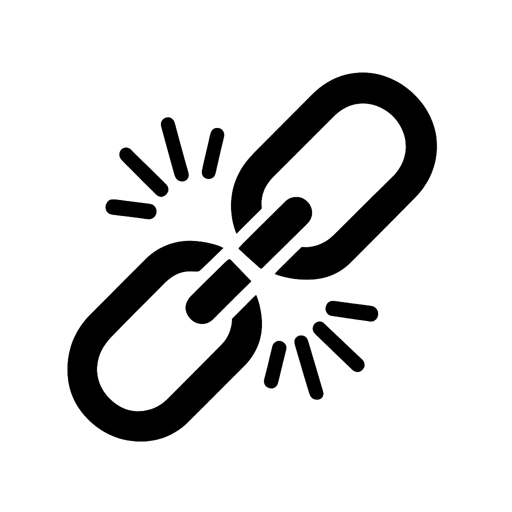 Flat Black Broken Link Icon on Transparent Background
