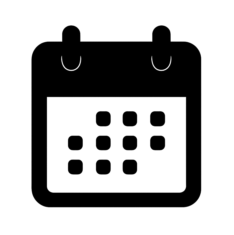 Flat Black Calendar Icon on Transparent Background