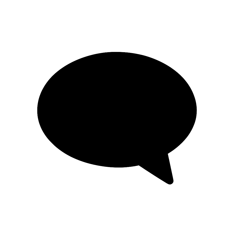 Flat Black Chat Bubble Icon on Transparent Background
