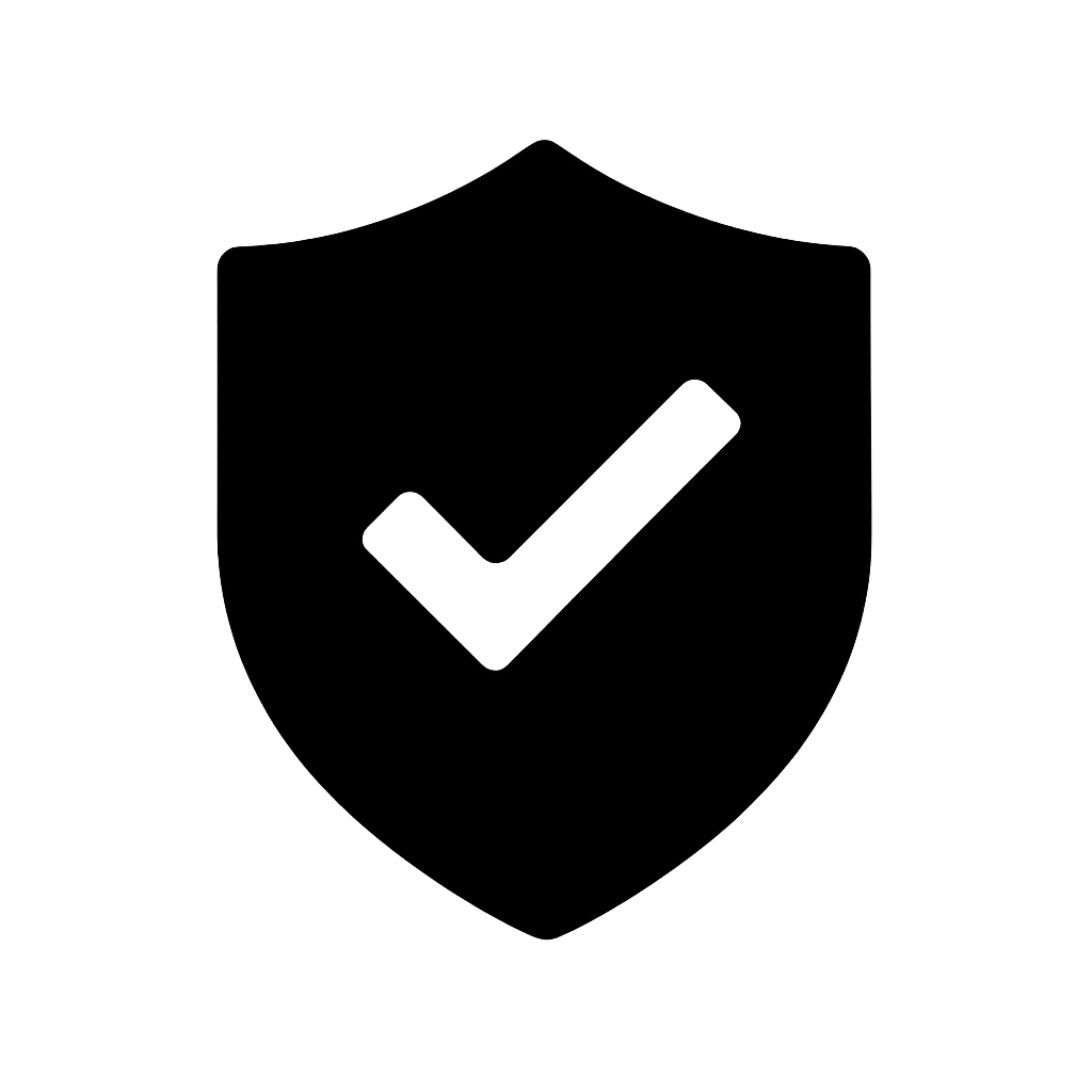 Flat Black Check Badge Icon on Transparent Background