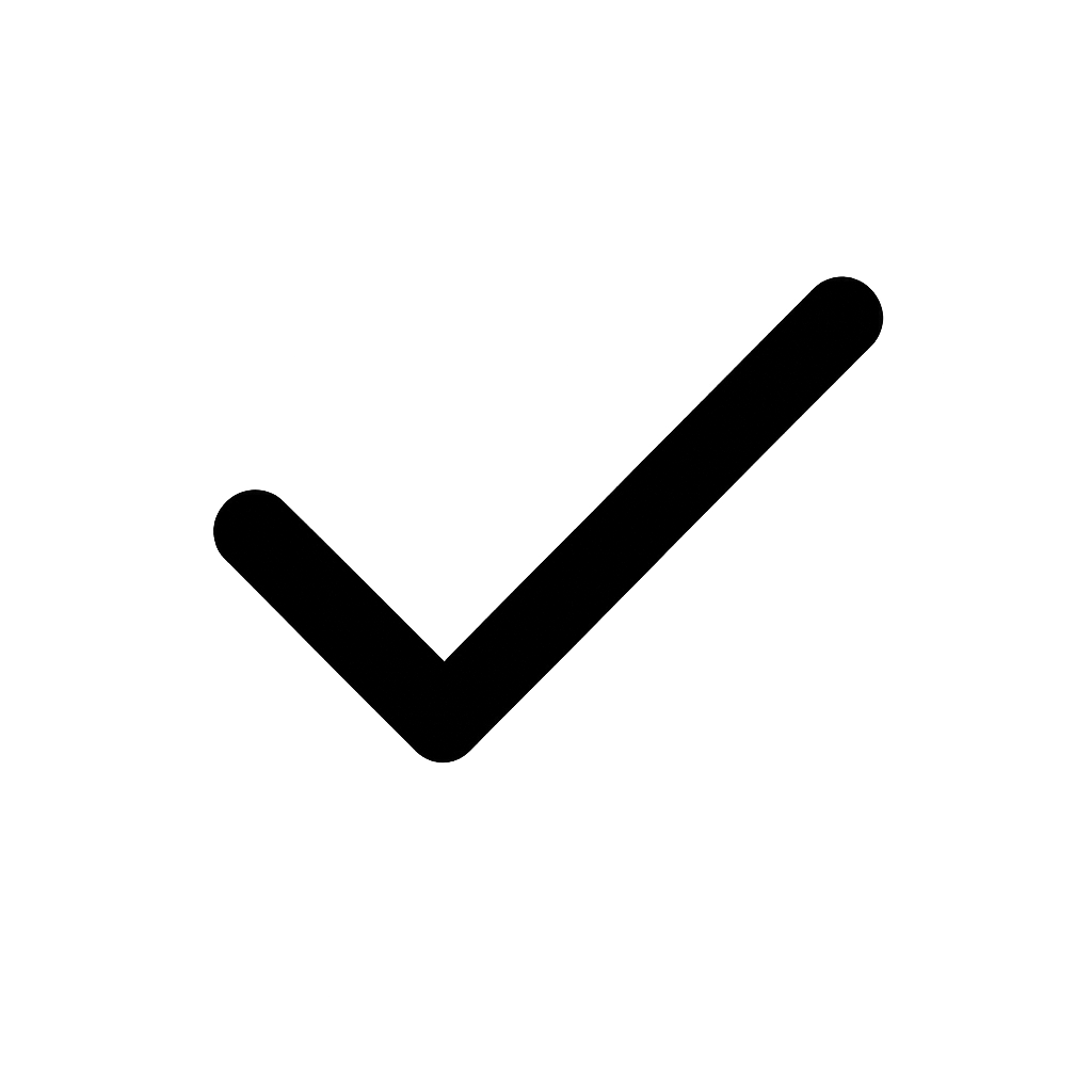 Flat Black Checkmark Icon on Transparent Background