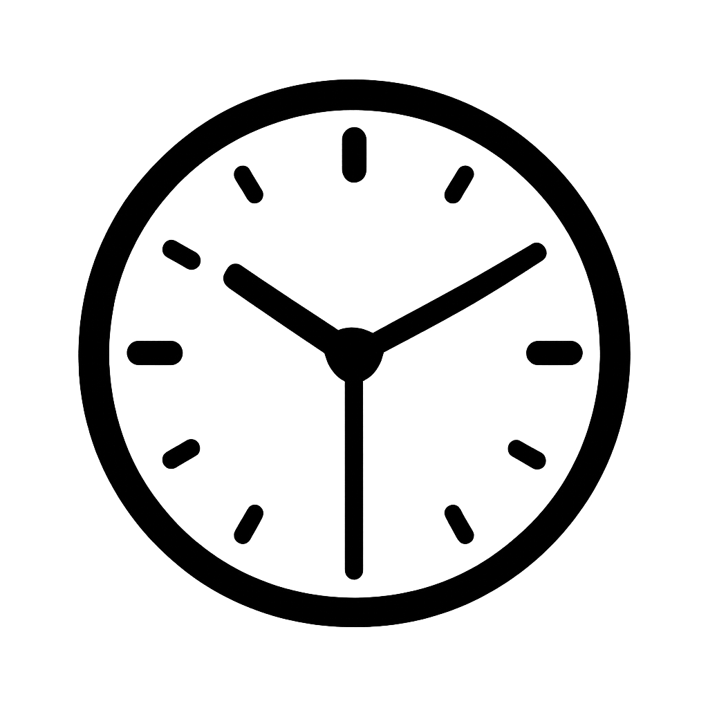Flat Black Clock Icon on Transparent Background