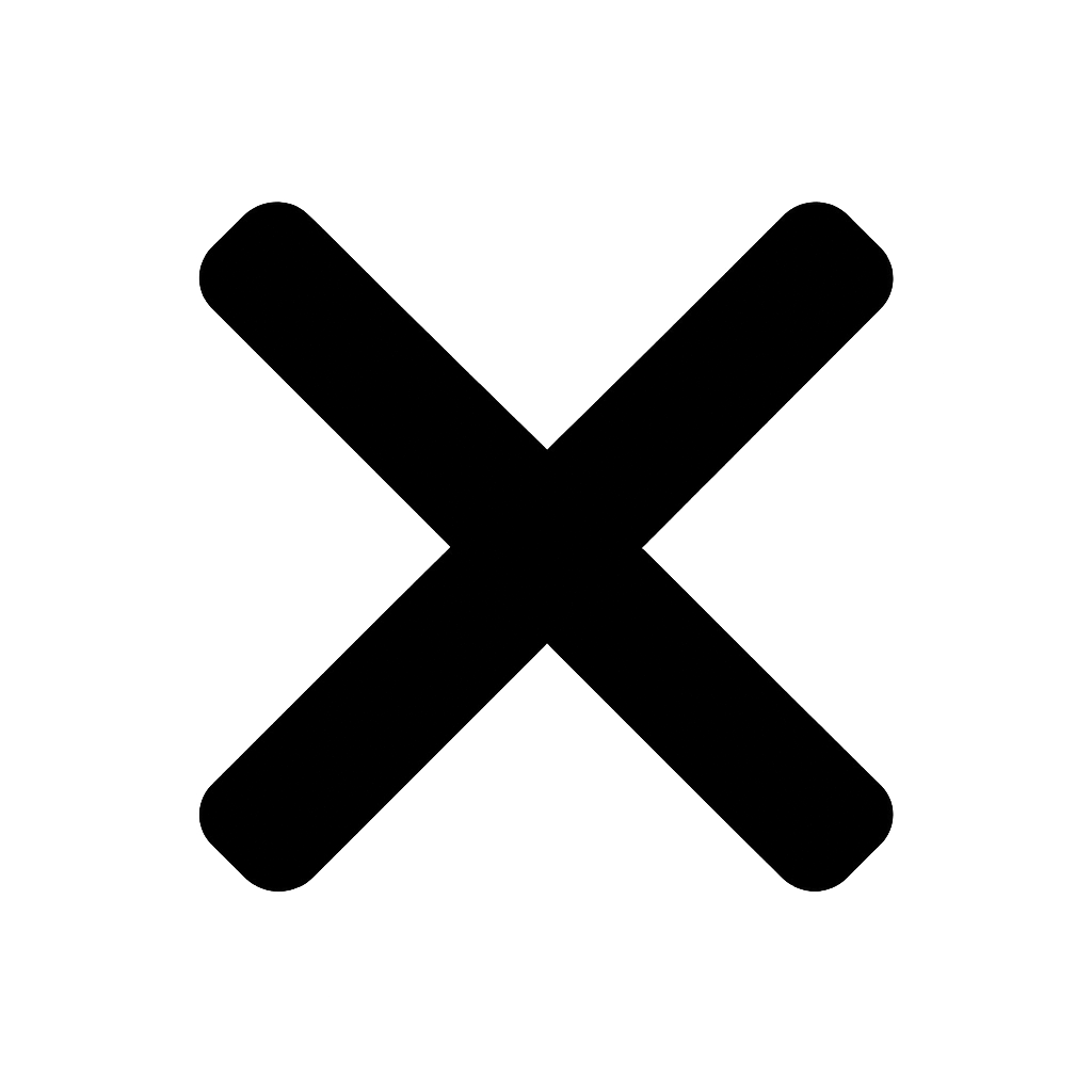 Flat Black Close Icon on Transparent Background