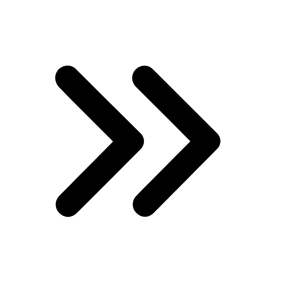 Flat Black Double Arrow Right Icon on Transparent Background