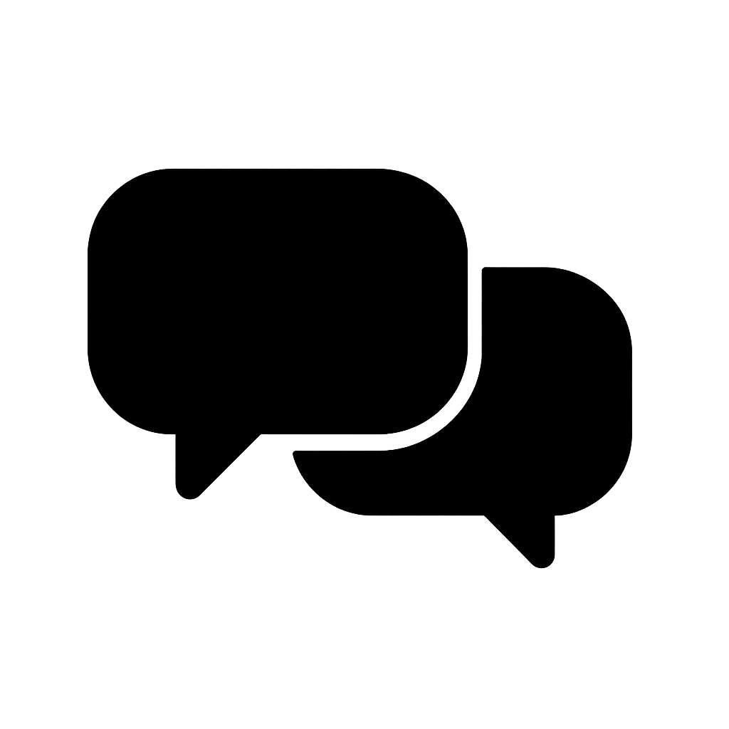 Flat Black Double Chat Bubbles Icon on Transparent Background