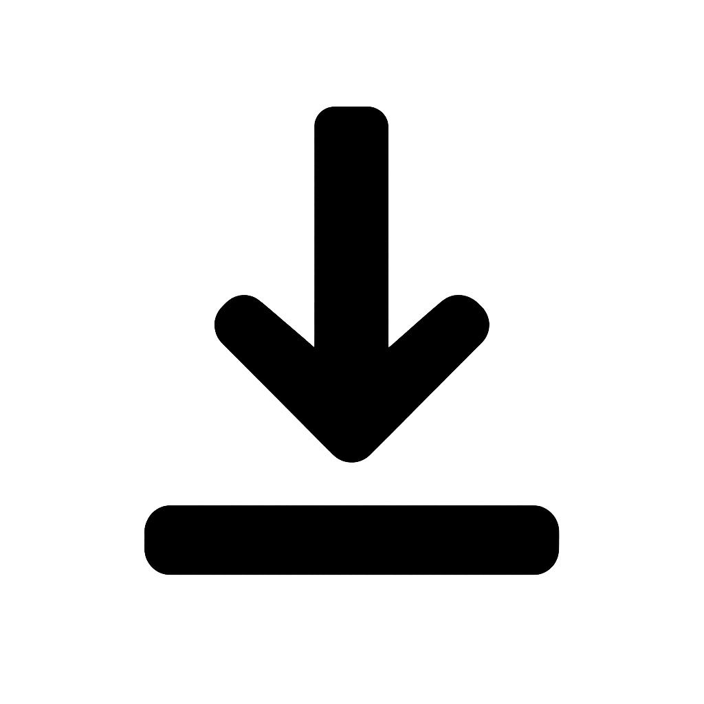 Flat Black Download Arrow Icon on Transparent Background