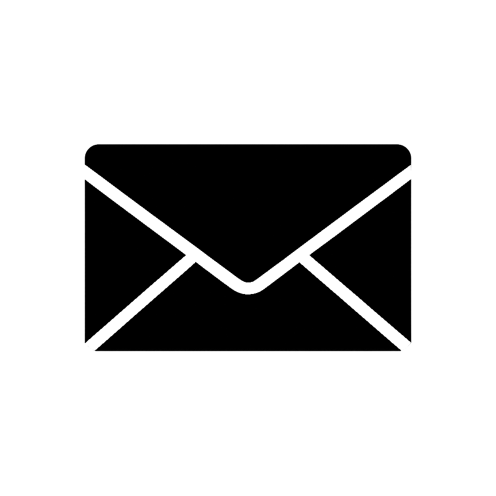 Flat Black Envelope Mail Icon on Transparent Background