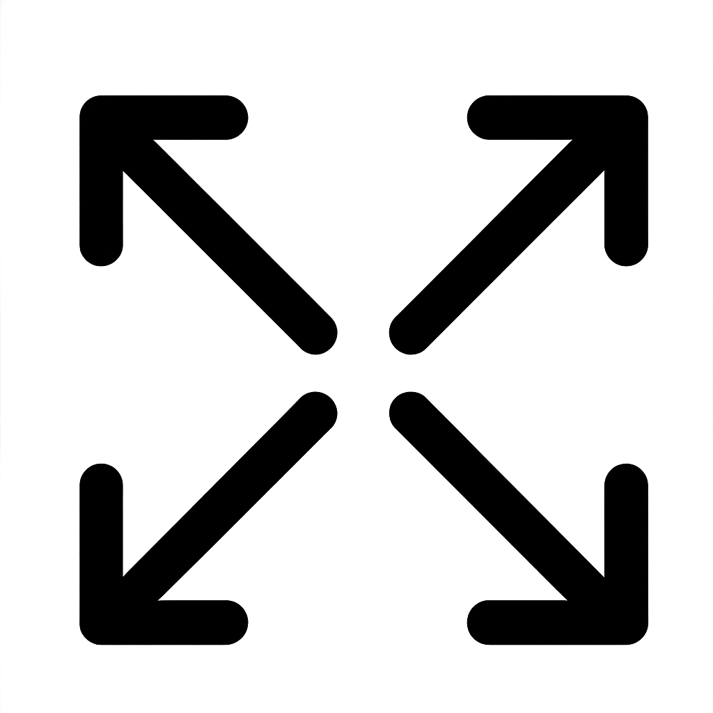 Flat Black Expand Icon on Transparent Background