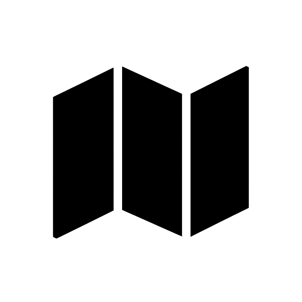 Flat Black Folded Map Icon on Transparent Background