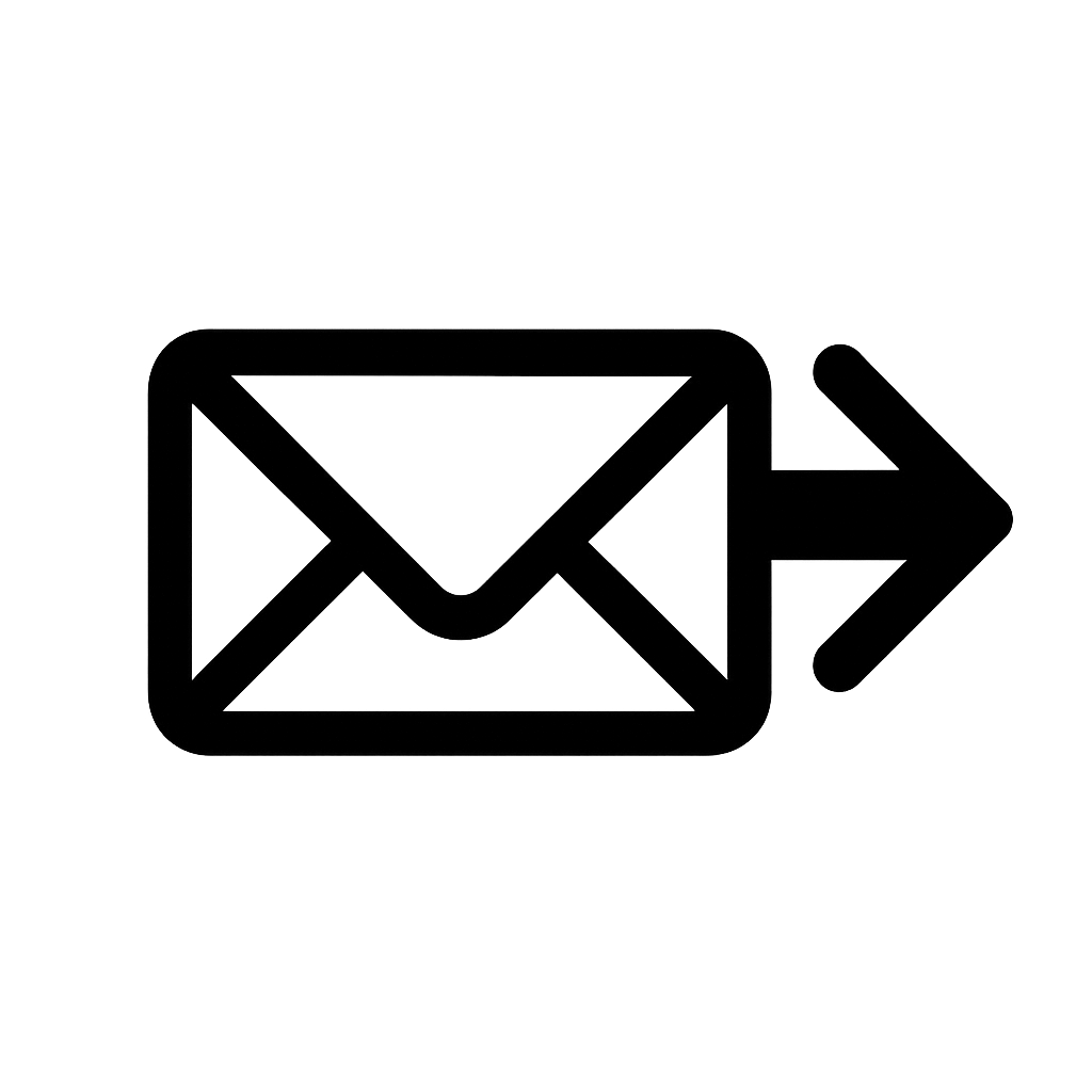Flat Black Forward Mail Icon on Transparent Background