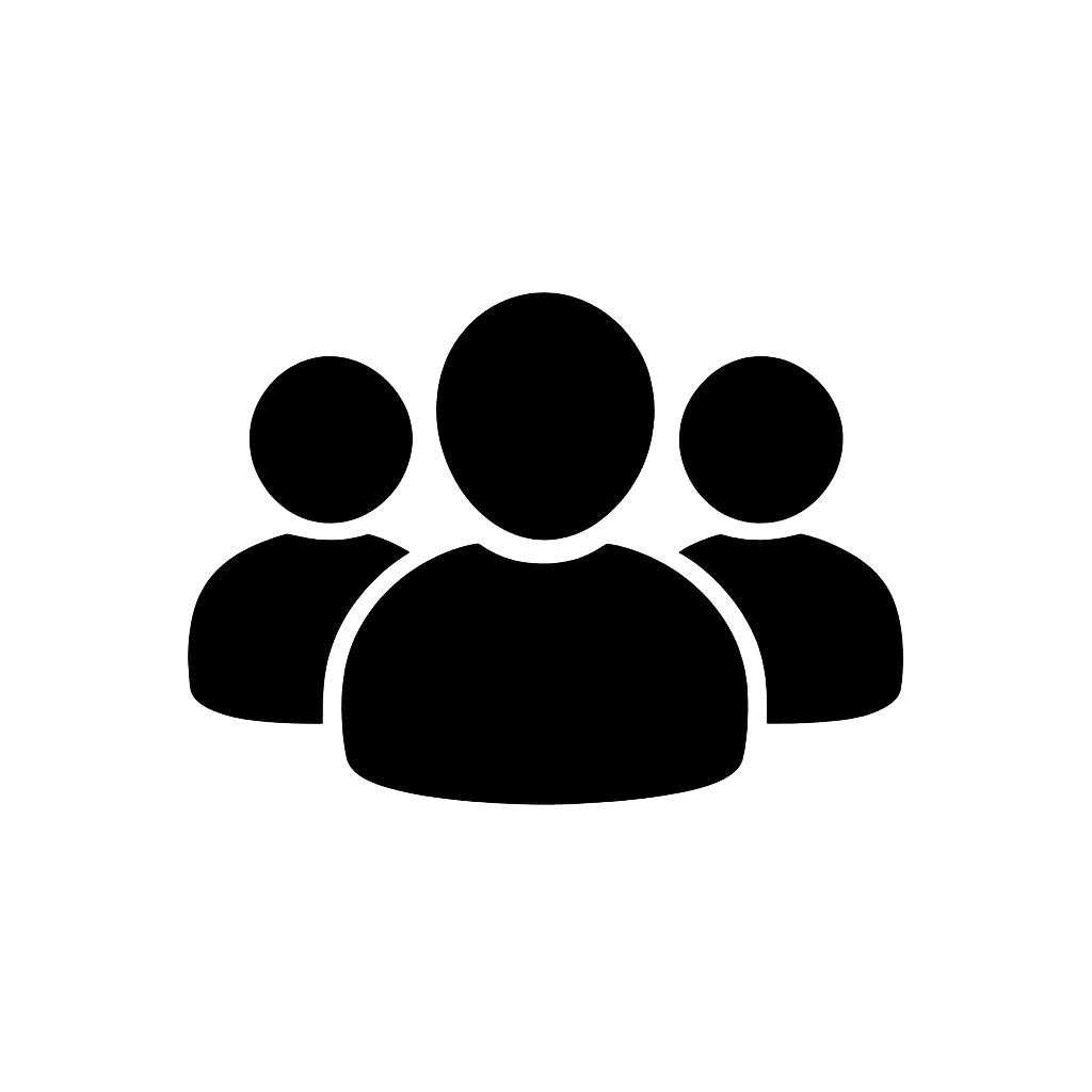 Flat Black Group of People Icon on Transparent Background