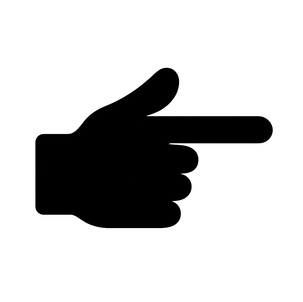 Flat Black Hand Pointer Icon on Transparent Background