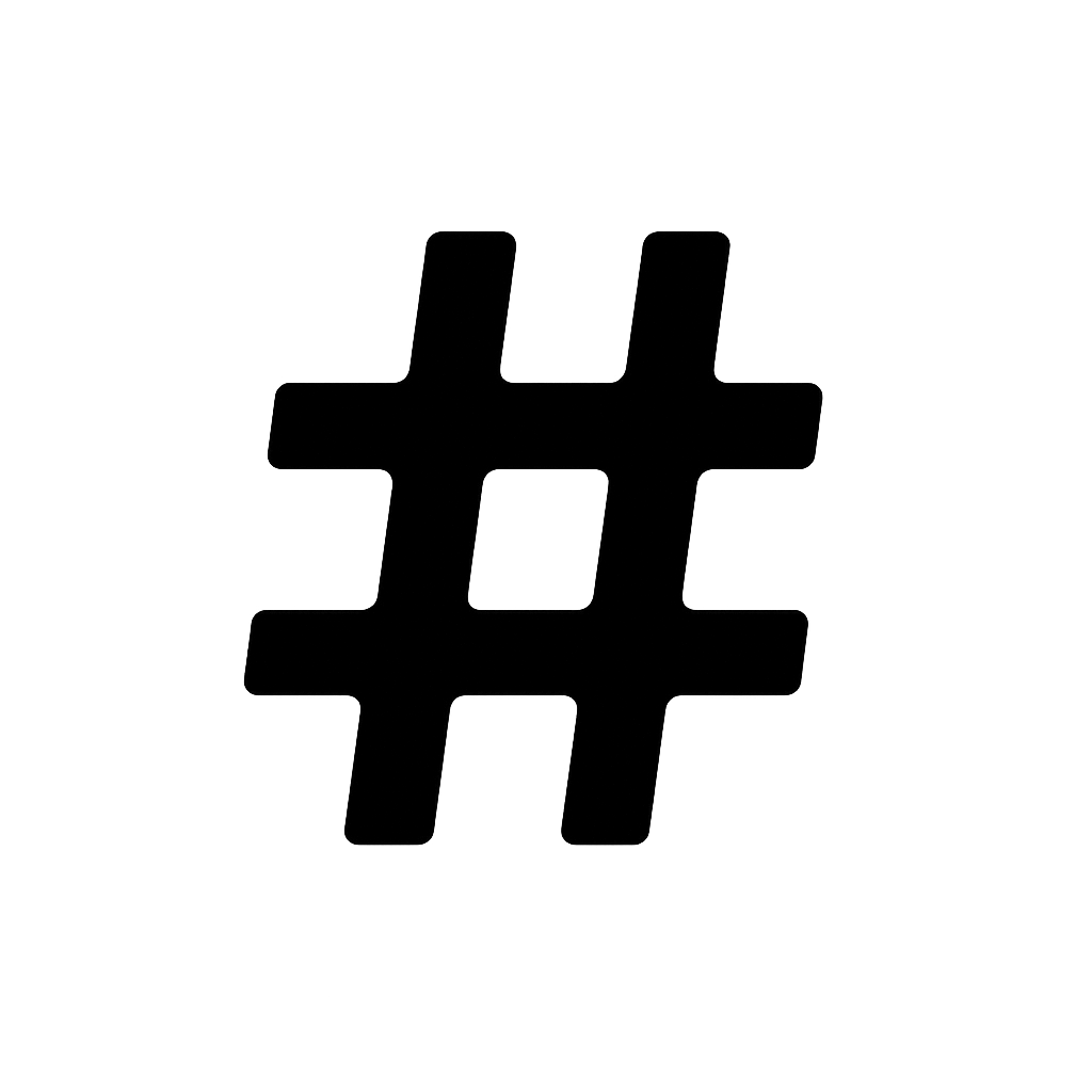 Flat Black Hashtag Icon on Transparent Background