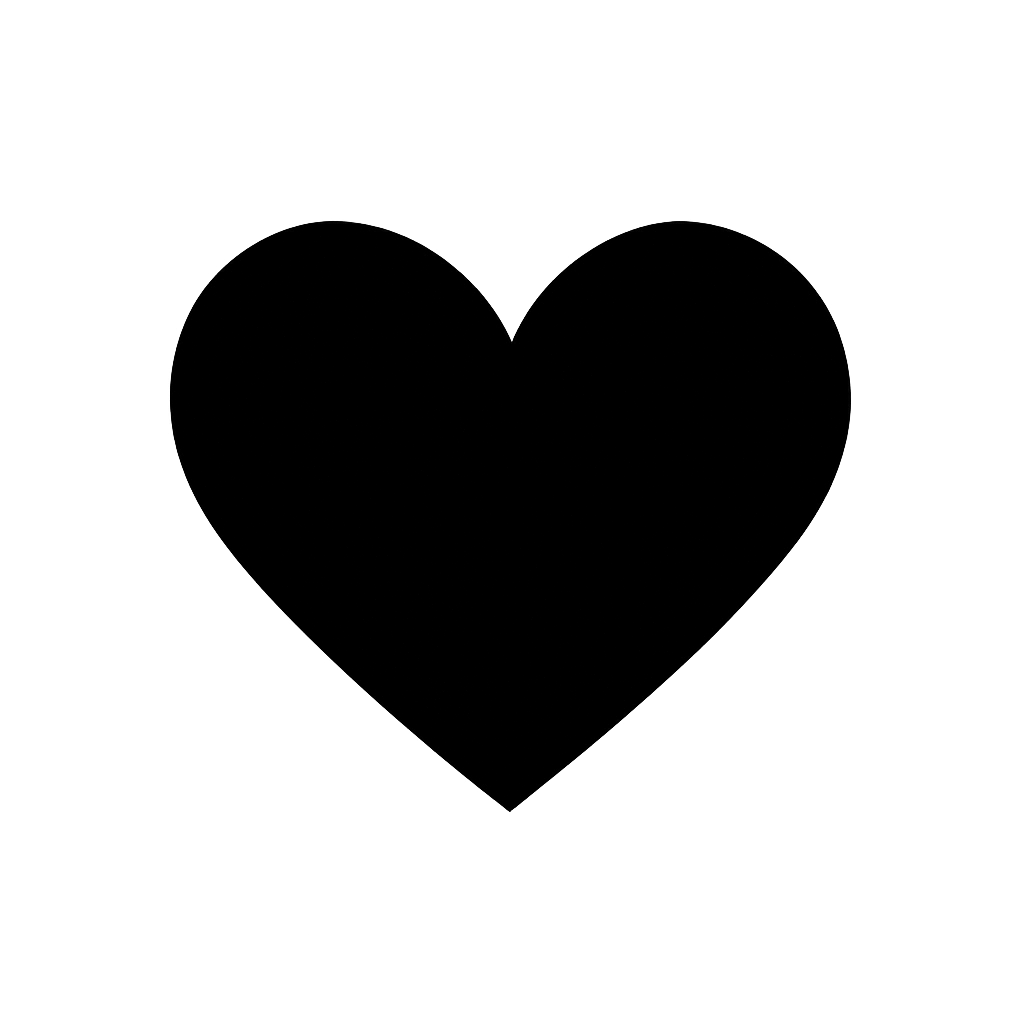 Flat Black Heart Icon on Transparent Background