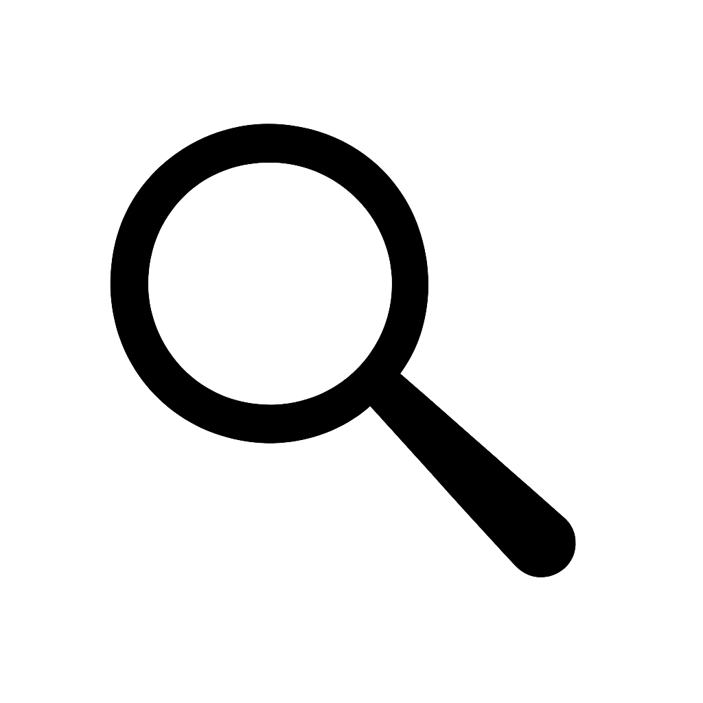 Flat Black Magnifying Glass Icon on Transparent Background