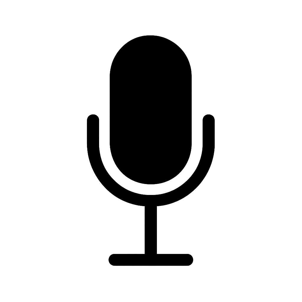 Flat Black Microphone Icon on Transparent Background