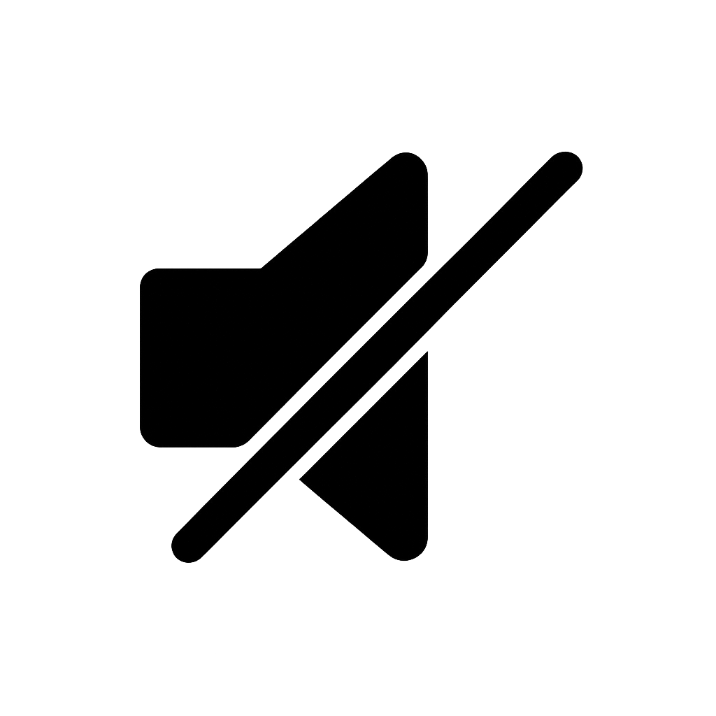 Flat Black Mute Speaker Icon on Transparent Background