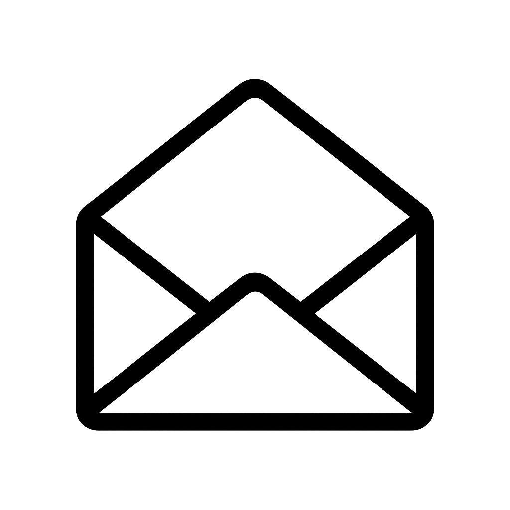 Flat Black Open Mail Icon on Transparent Background
