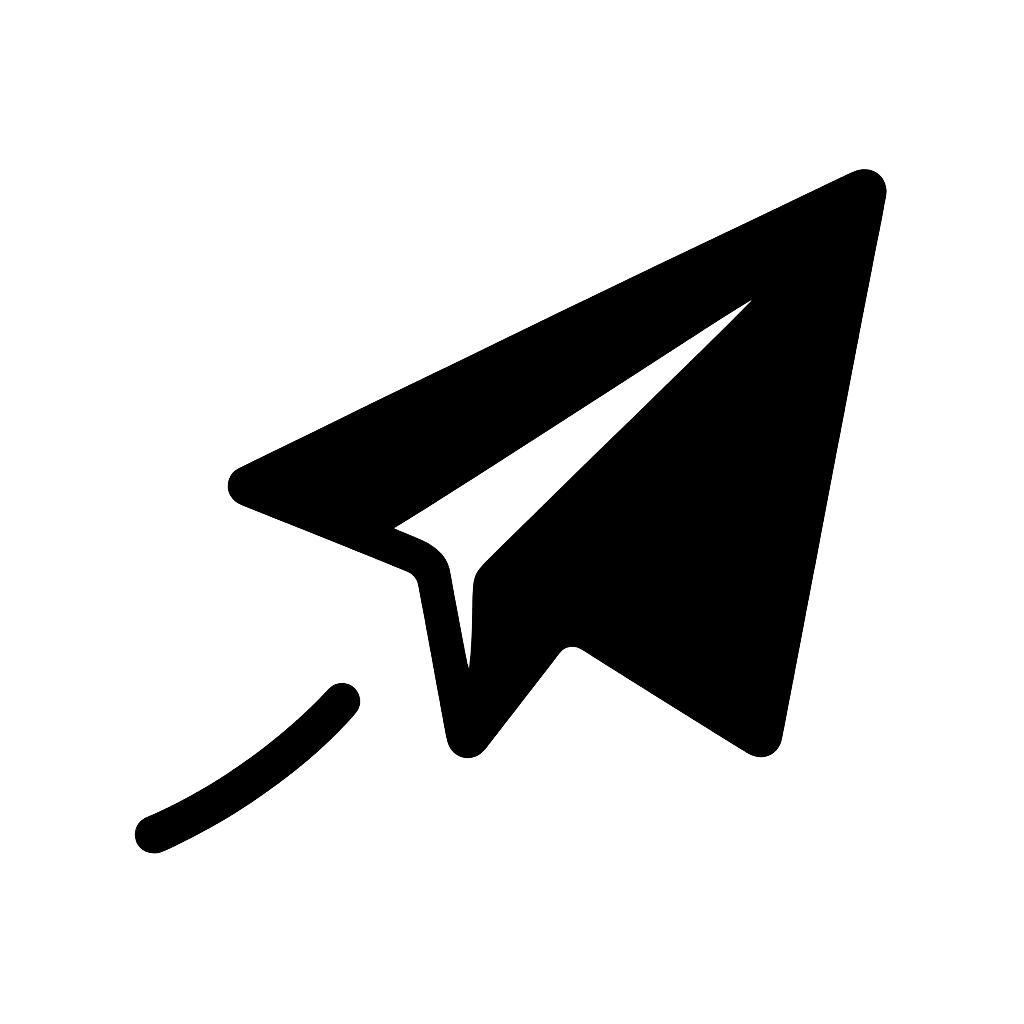 Flat Black Paper Plane Icon on Transparent Background