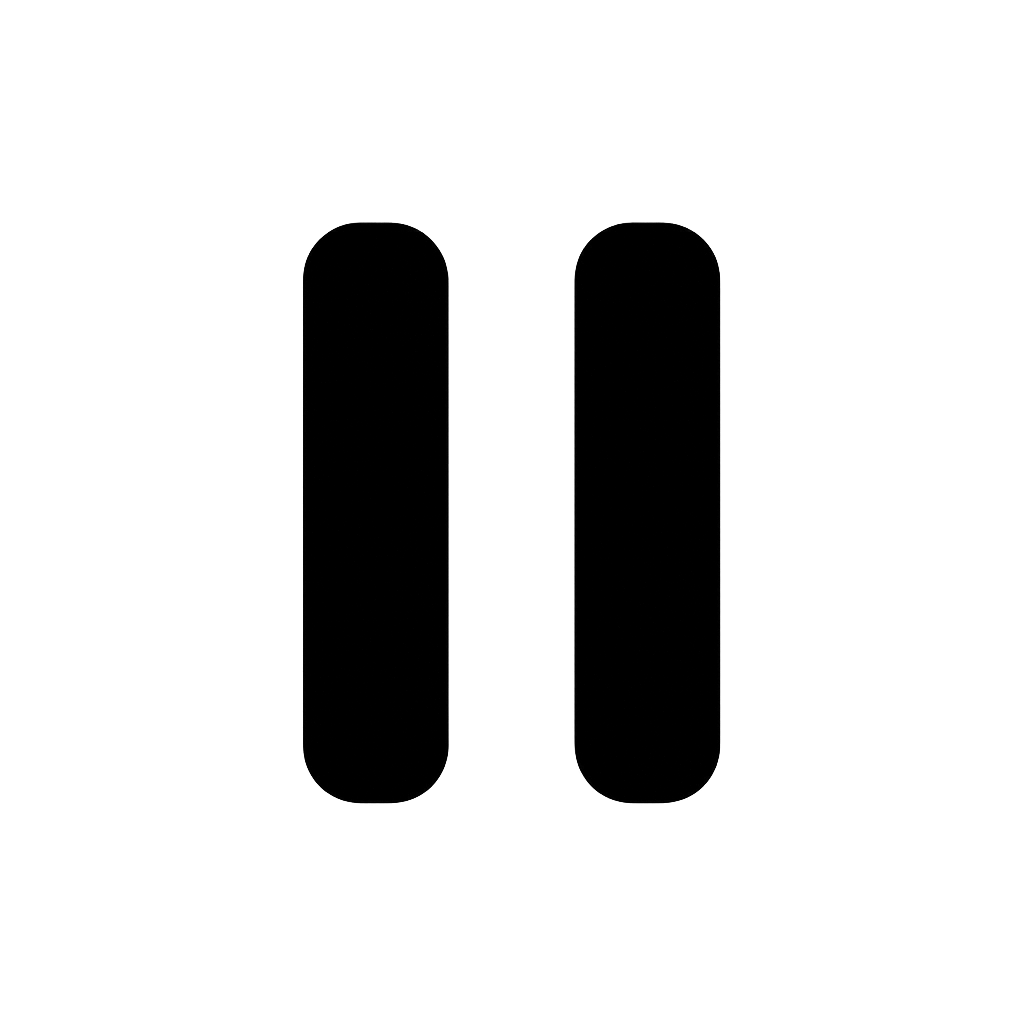 Flat Black Pause Bars Icon on Transparent background