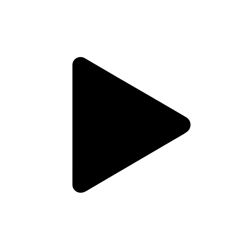 Flat Black Play Triangle Icon on Transparent Background
