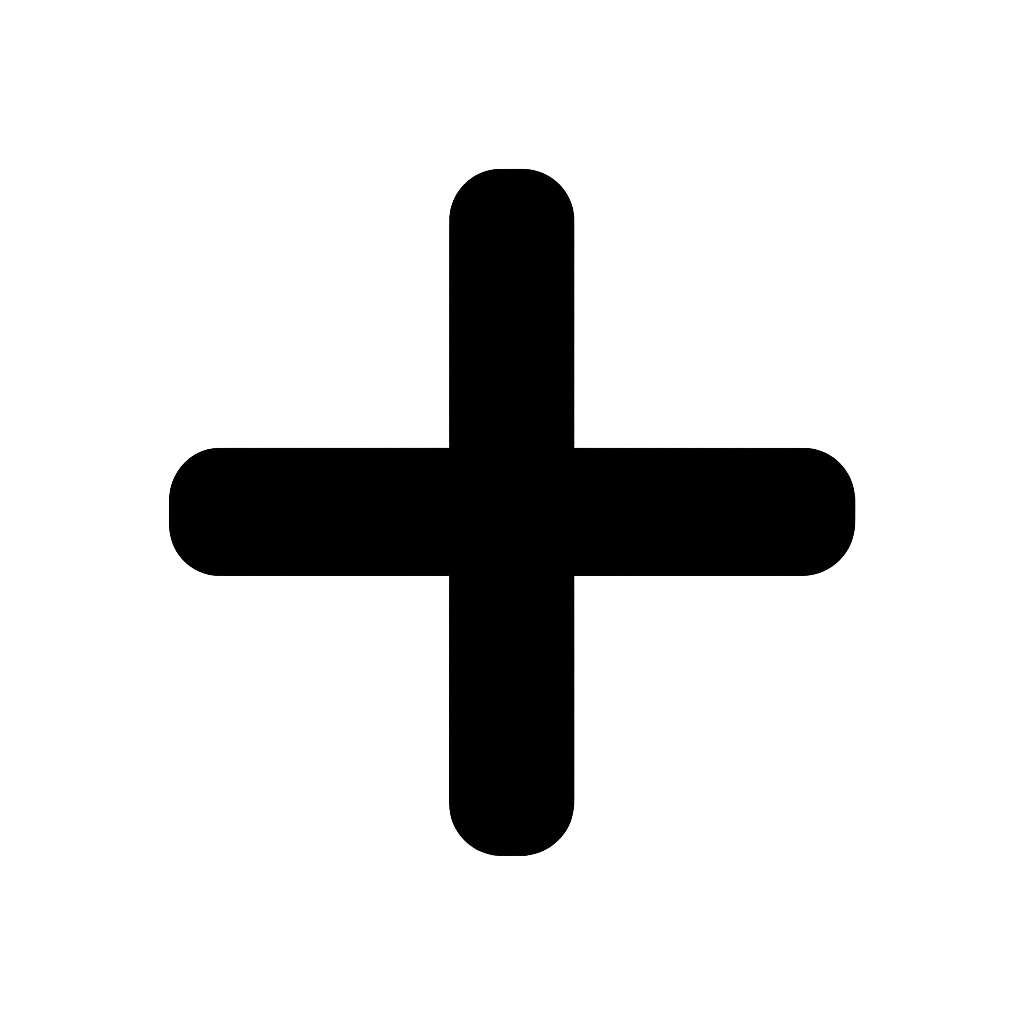Flat Black Plus Icon on Transparent Background
