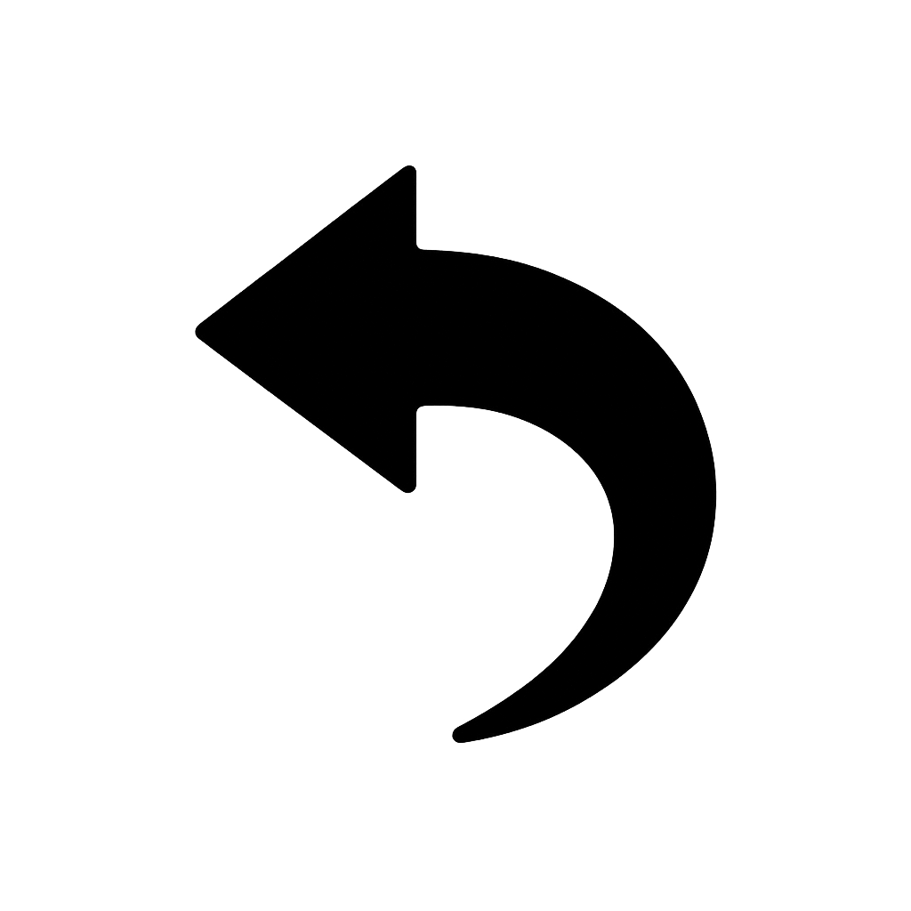 Flat Black Reply Arrow Icon on Transparent Background