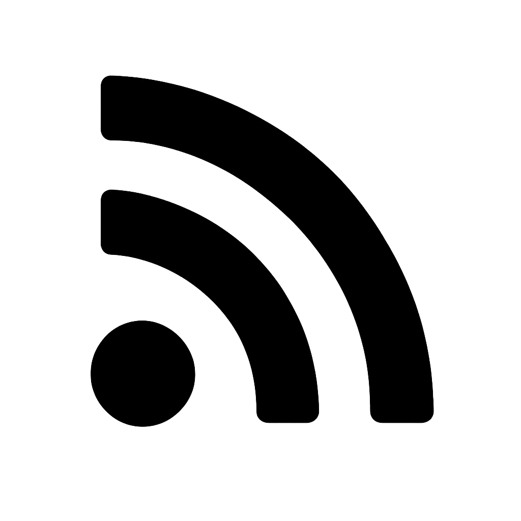 Flat Black RSS Feed Icon on Transparent Background