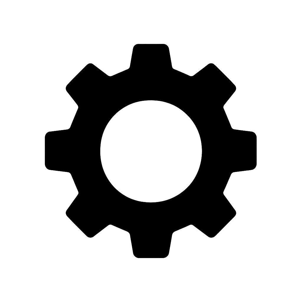 Flat Black Settings Gear Icon on Transparent Background