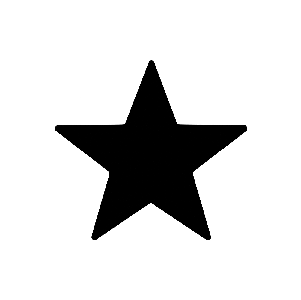 Flat Black Star Icon on Transparent Background
