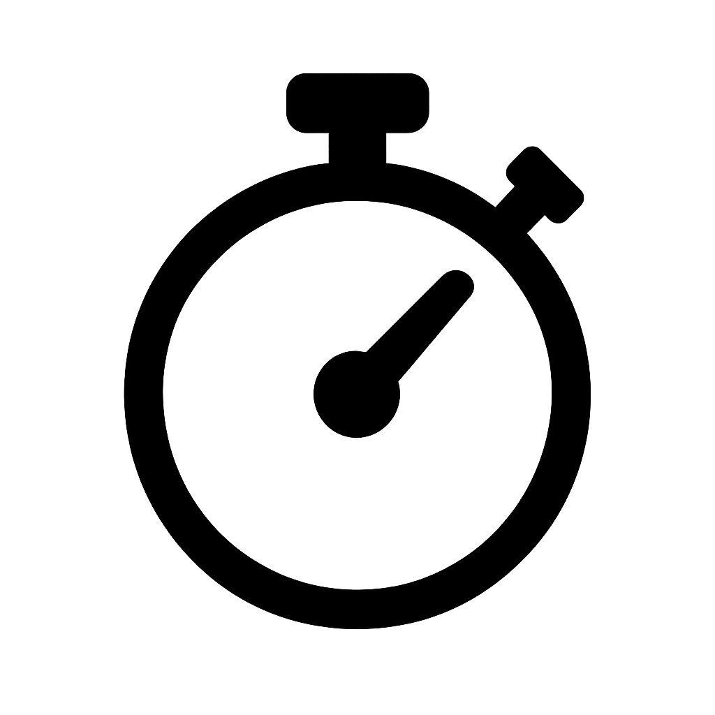 Flat Black Stopwatch Icon on Transparent Background