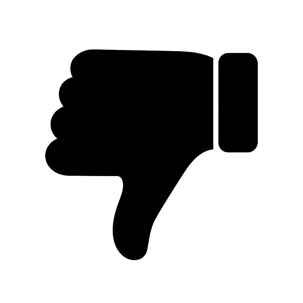 Flat Black Thumbs Down Icon on Transparent Background