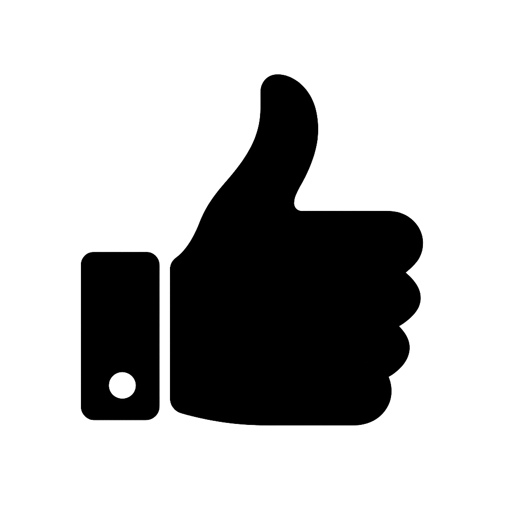 Flat Black Thumbs Up Icon on Transparent Background