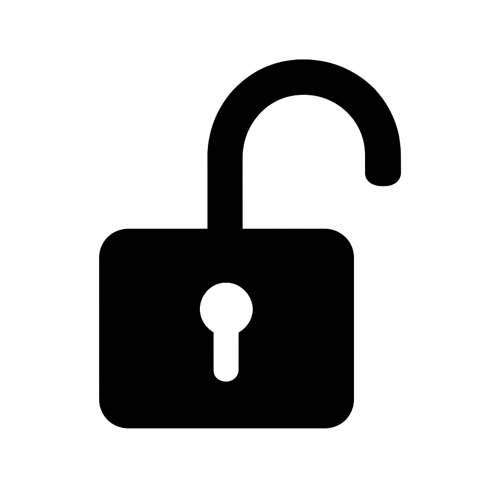 Flat Black Unlock Icon on Transparent Background