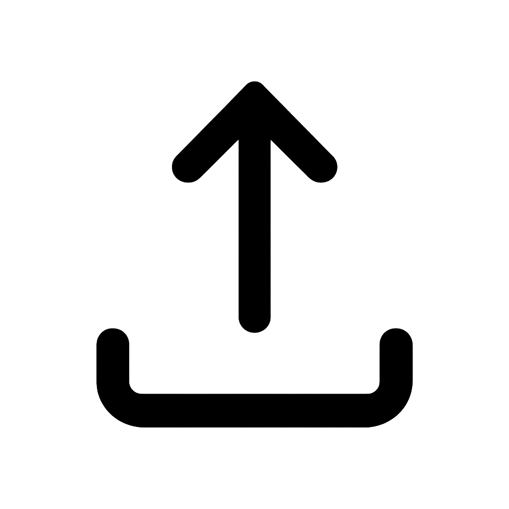 Flat Black Upload Arrow Icon on Transparent Background