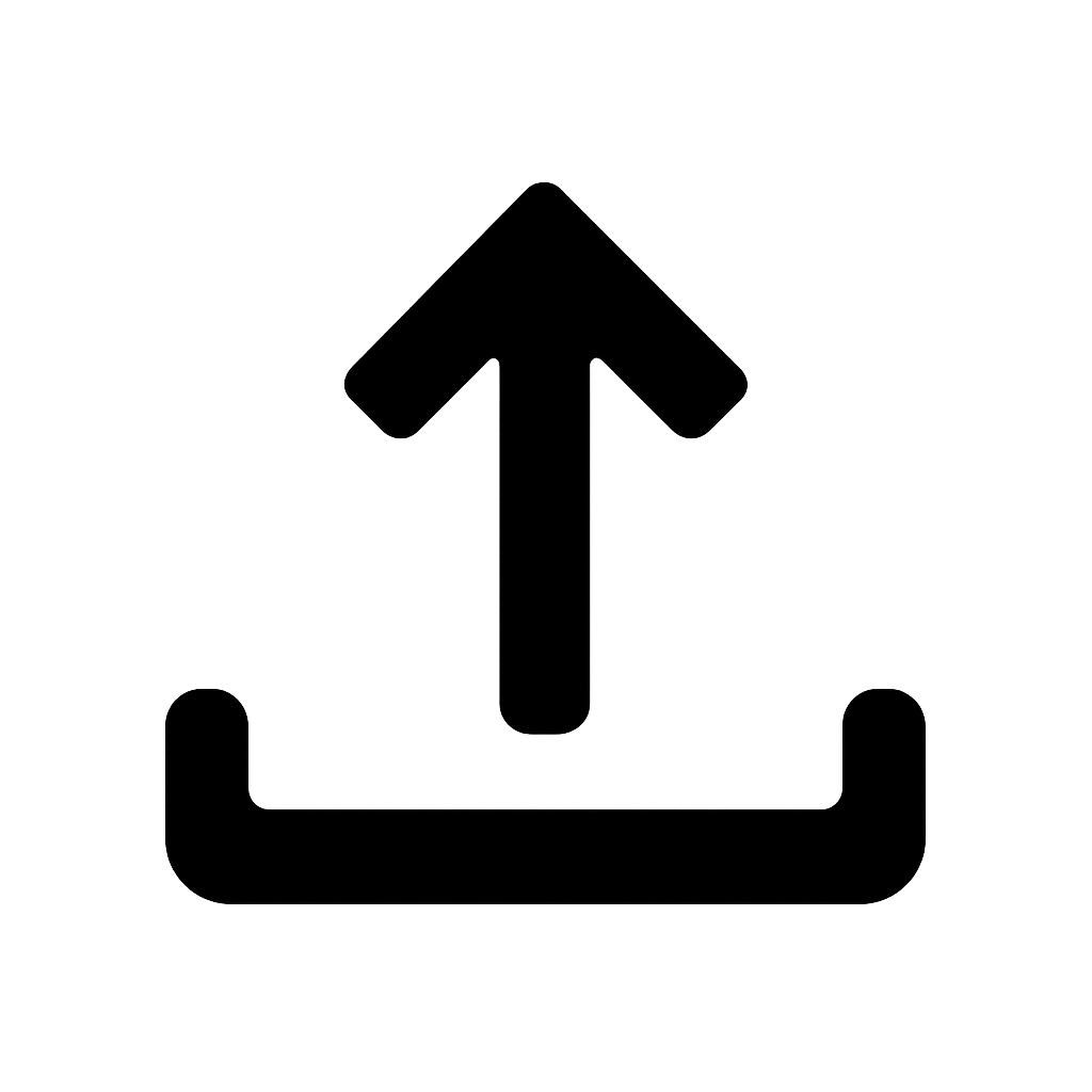 Flat Black Upload Icon on Transparent Background