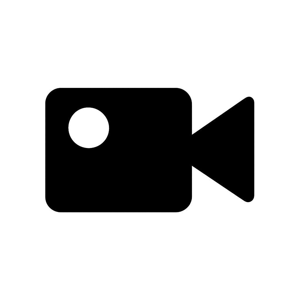 Flat Black Video Camera Icon on Transparent Background