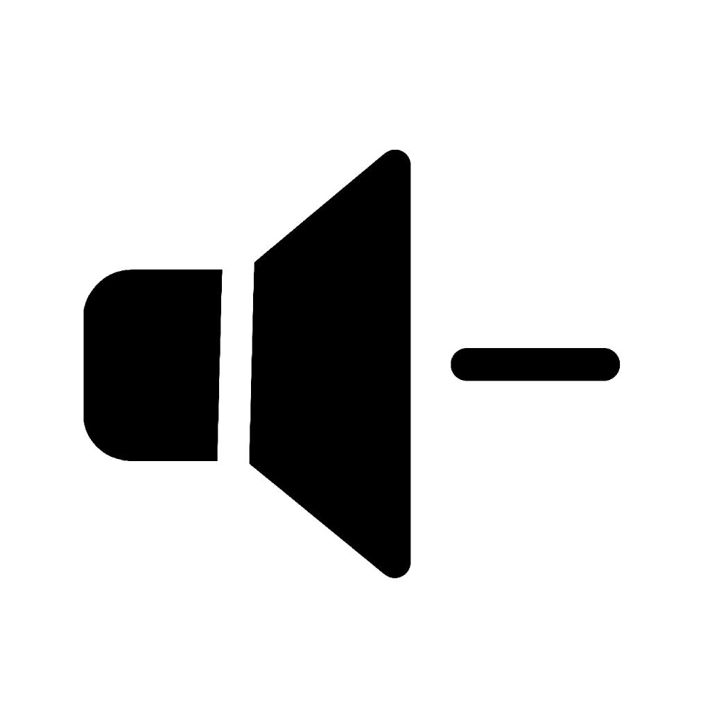 Flat Black Volume Down Icon on Transparent Background