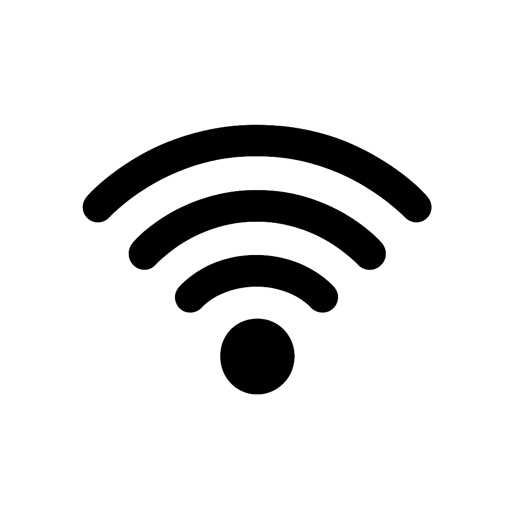 Flat Black WiFi Signal Icon on Transparent Background