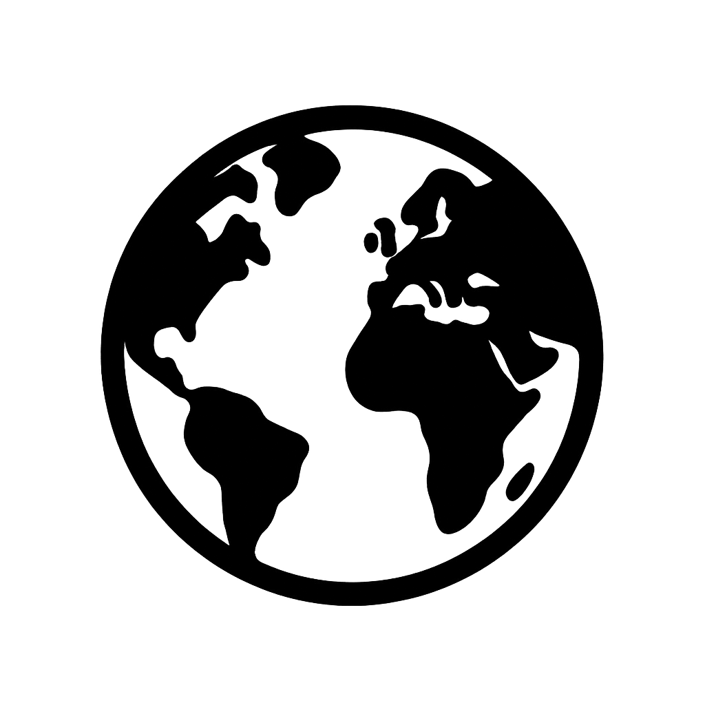 Flat Black World Globe Icon on Transparent Background