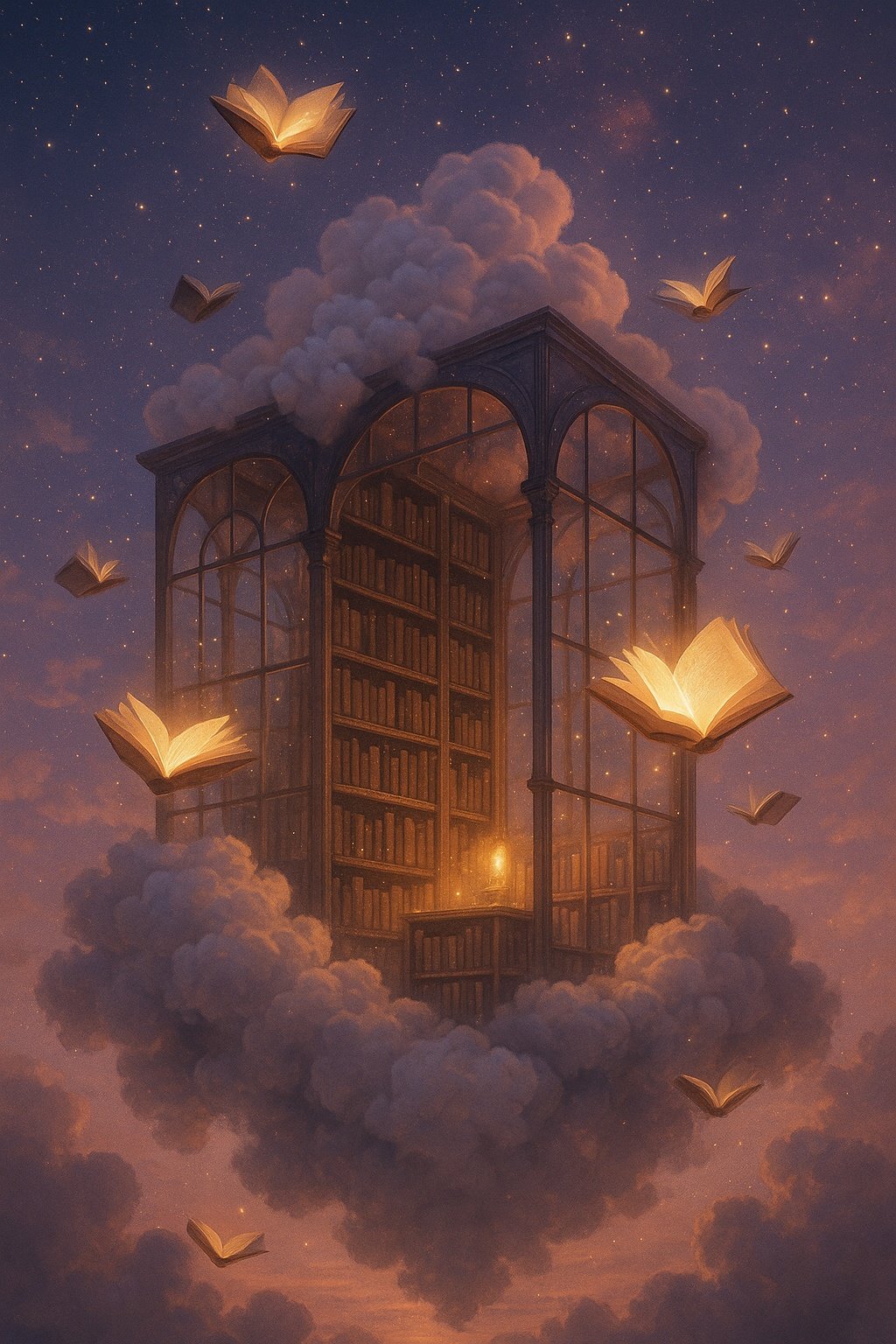 Floating Library Magical Flying Books Mobile Wallpaper